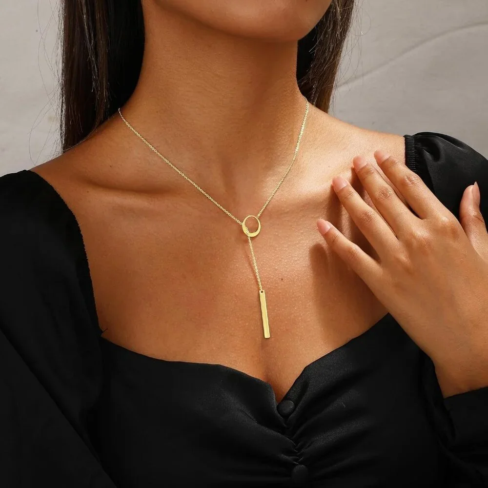 Long Gold Necklace for Women Dainty Layered Lariat 14K Gold Plated Y Shaped